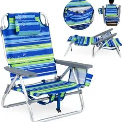 Beach Chairs Set of 2, Portable Folding Backpack Recliners with 5 Position Adjustable Backrest, Padded Headrest, Cup Holder and Cooler Bag