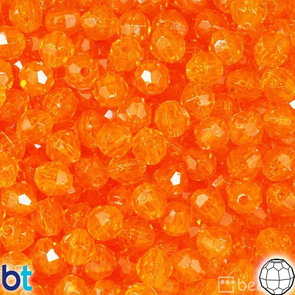 BeadTin Orange Transparent 8mm Faceted Round Plastic Craft Beads (450pcs)