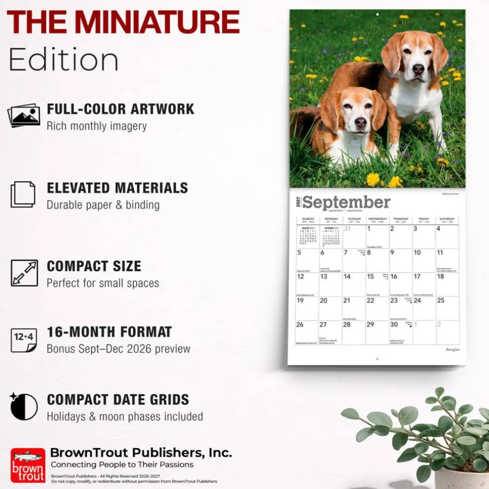 Beagles | 2027 7 x 14 Inch (Hanging) Monthly Mini Wall Calendar