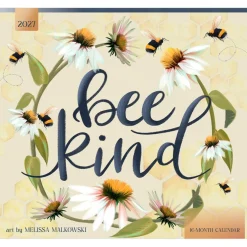 Bee Kind | 2027 13.75 x 24 Inch (Hanging) Monthly Deluxe Wall Calendar | Featuring the Artwork of Melissa Malkowski | Linen Envelope | Foil Stamped Cover