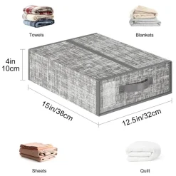 Beige Linen Fabric Storage Boxes, 2-Pack Foldable Closet Organizers