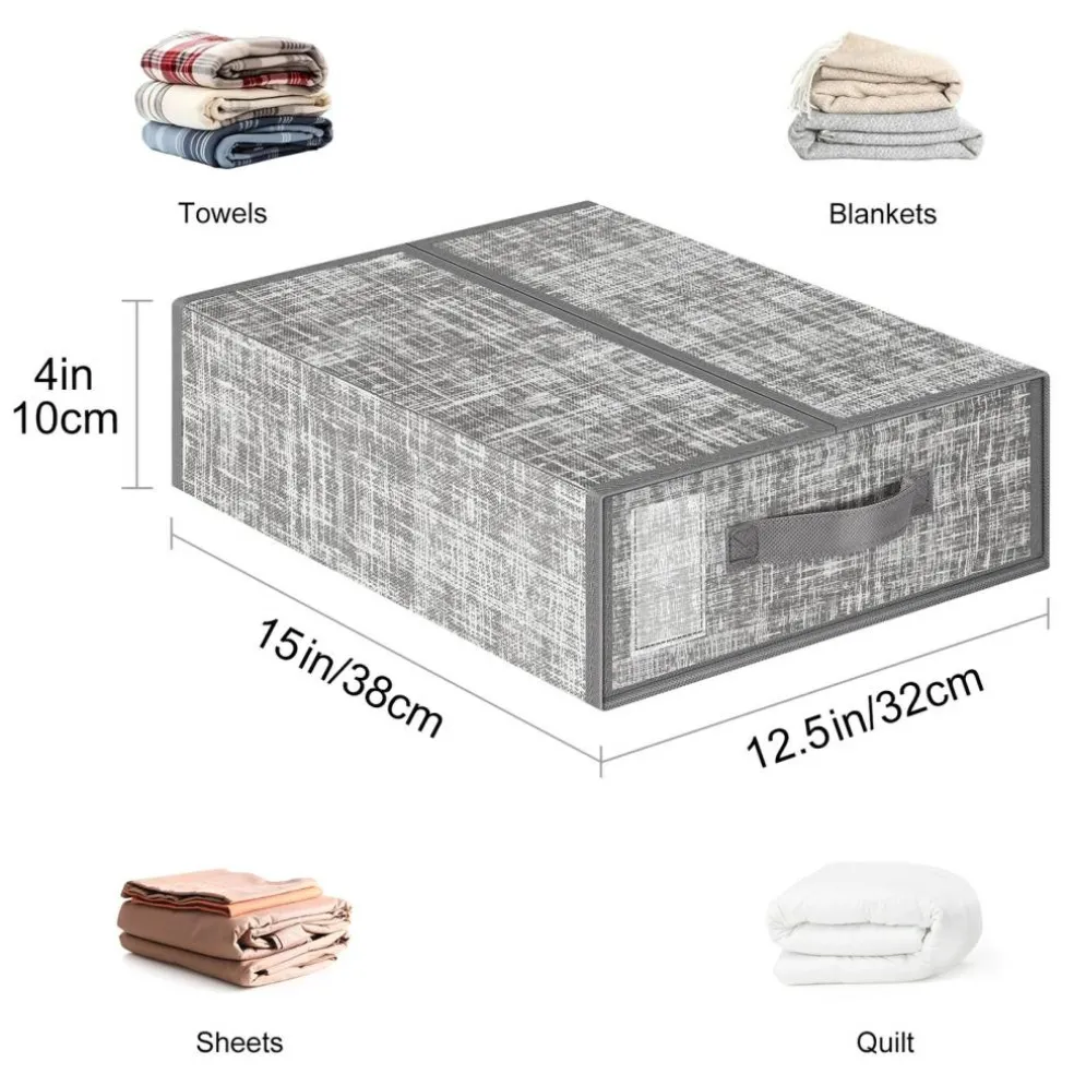 Beige Linen Fabric Storage Boxes, 2-Pack Foldable Closet Organizers