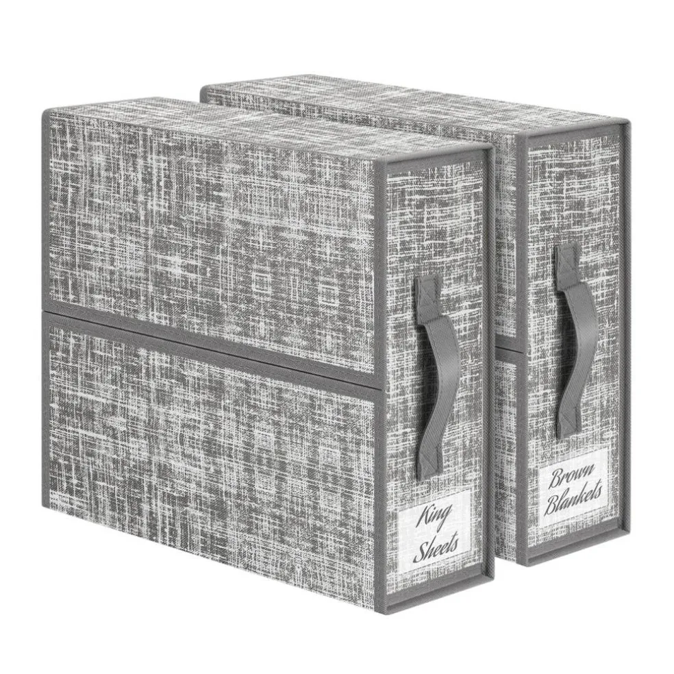 Beige Linen Fabric Storage Boxes, 2-Pack Foldable Closet Organizers