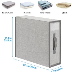 Beige Linen Fabric Storage Boxes, 2-Pack Foldable Closet Organizers