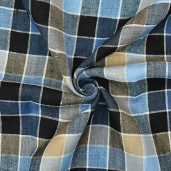 Beige-White-Multi Check Linen Woven Fabric By the Yard