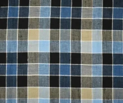Beige-White-Multi Check Linen Woven Fabric By the Yard