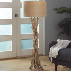 Beige Wood Rustic Floor Lamp, 62