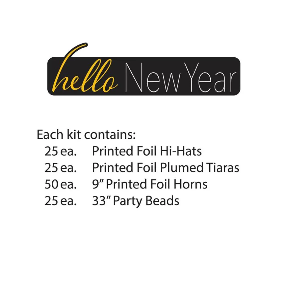 Beistle Black & Gold Hello New Year Party Favor Kit for 50