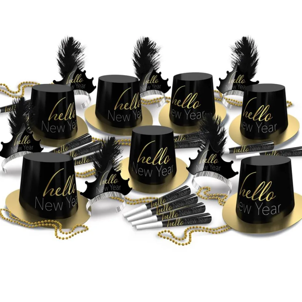 Beistle Black & Gold Hello New Year Party Favor Kit for 50