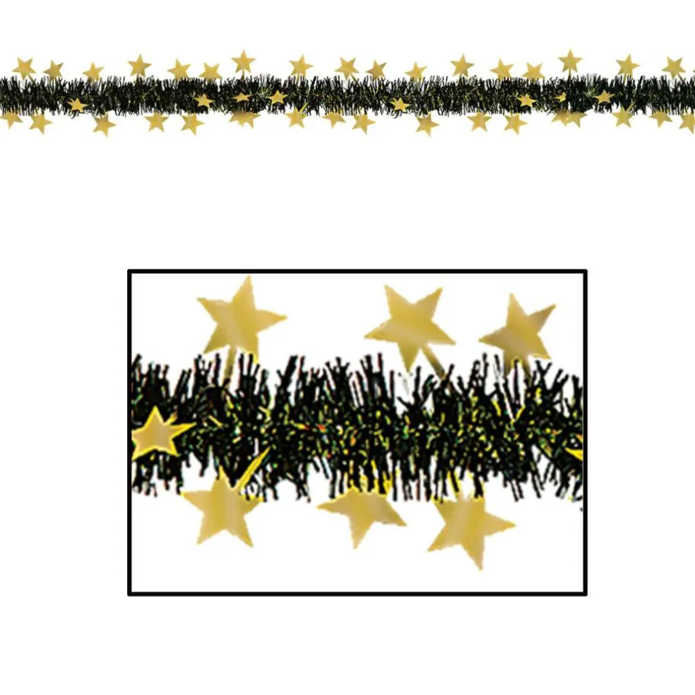 Beistle 12ft. Black & Gold Metallic Star Garland