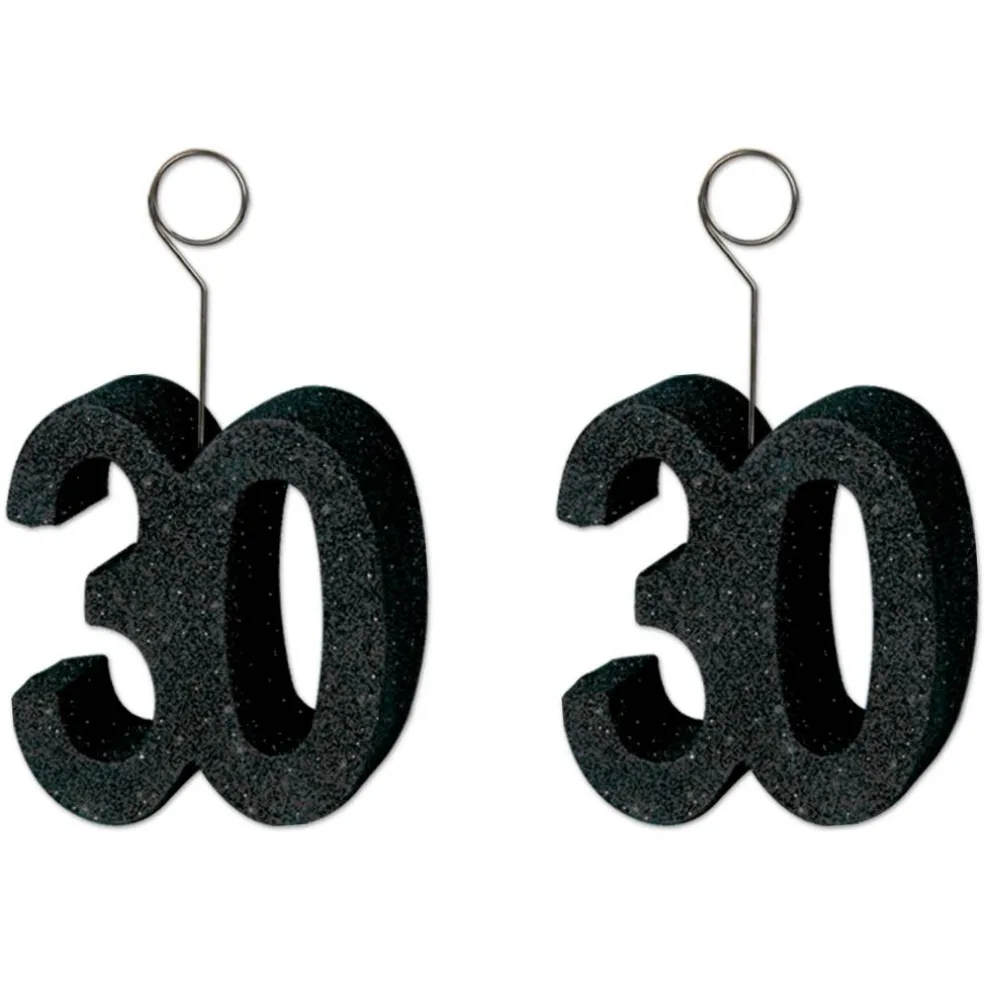 Beistle 6oz. Black Glittered "30" Photo & Balloon Holders, 3ct.