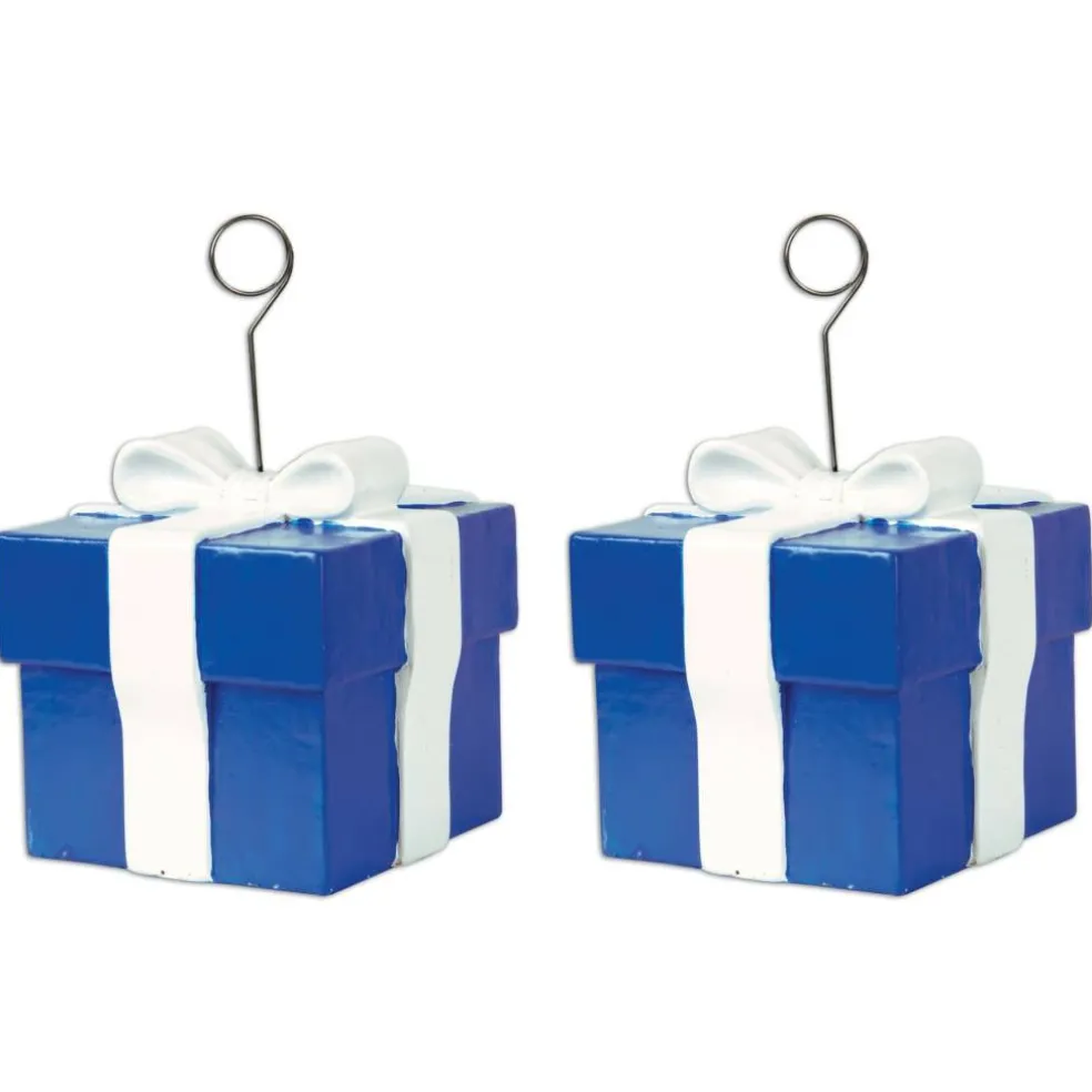 Beistle 6oz. Blue Gift Box Photo & Balloon Holders, 2ct.