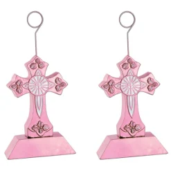 Beistle 6oz. Pink Cross Photo & Balloon Holders, 2ct.
