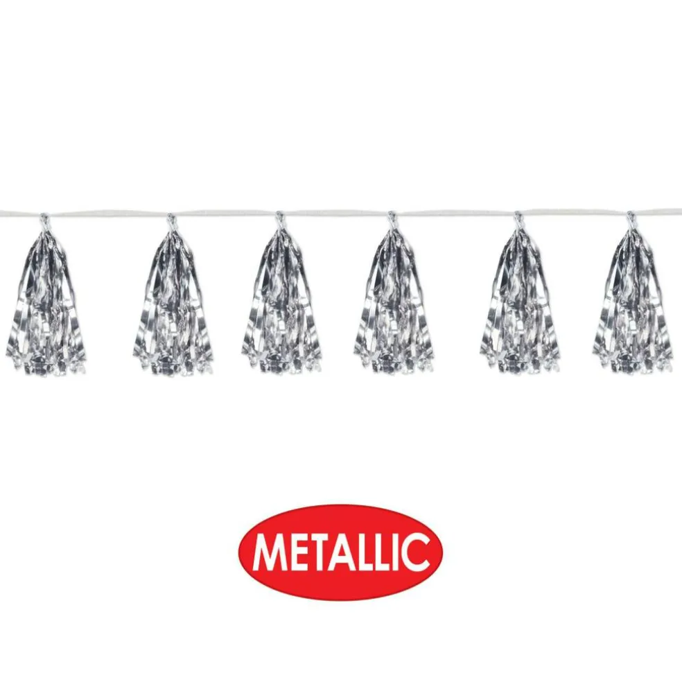 Beistle 9.75" x 8ft. Silver Metallic Tassel Garlands, 2ct.