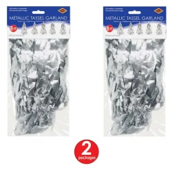 Beistle 9.75" x 8ft. Silver Metallic Tassel Garlands, 2ct.