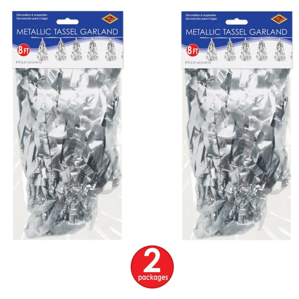 Beistle 9.75" x 8ft. Silver Metallic Tassel Garlands, 2ct.