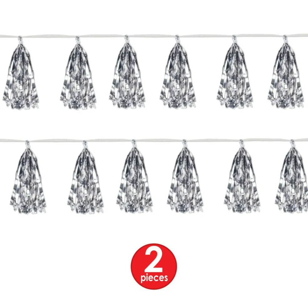Beistle 9.75" x 8ft. Silver Metallic Tassel Garlands, 2ct.