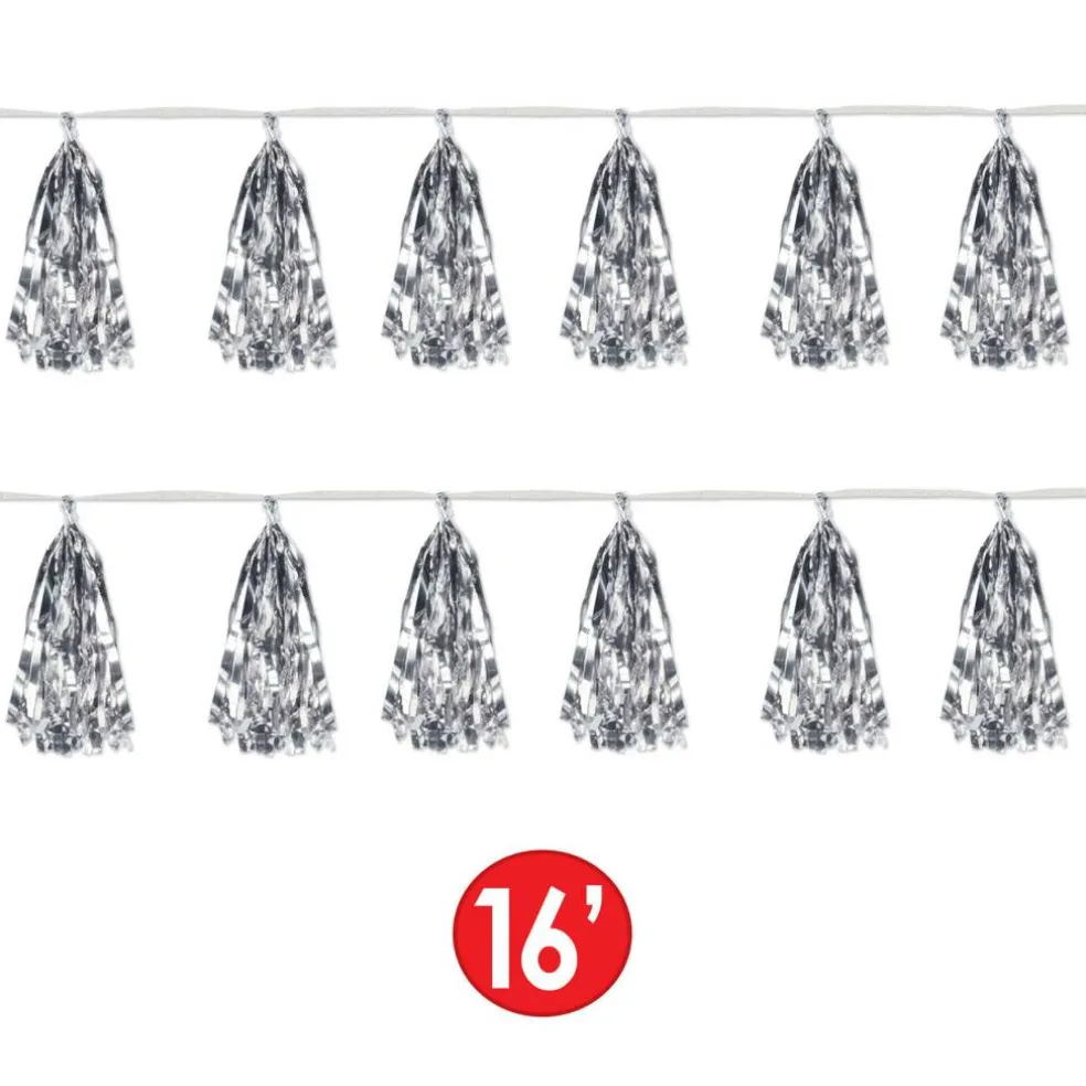 Beistle 9.75" x 8ft. Silver Metallic Tassel Garlands, 2ct.