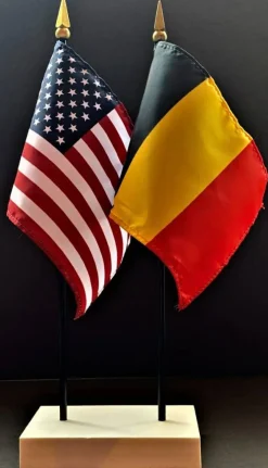 Belgium and US Flag Set American Made 4x6 with White Two‑Hole Base