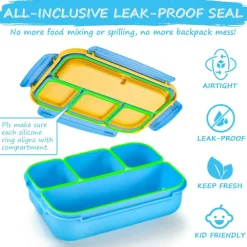 Bento Lunch Box for Kids Girls Boys, Toddler Kids Lunch Boxes for School, Lunch Containers for Adults with 4 Compartments, Sauce Container, Utensils, Food Picks and Muffin Cups, Blue