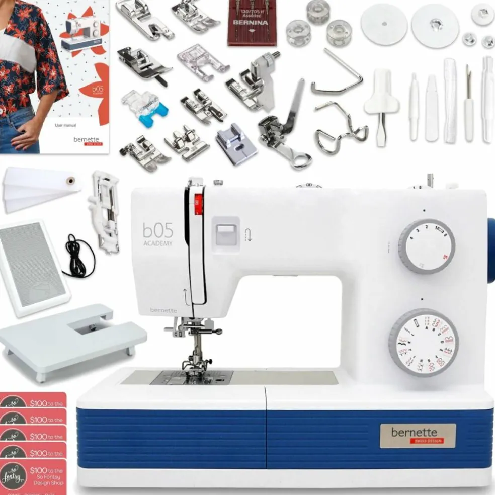 Bernette B05 Academy Sewing Machine with 100 Thread Spools & Matching Bobbins