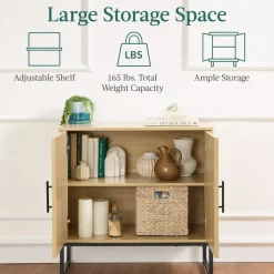 Best Choice Products 2-Door Slatted Storage Cabinet, Accent Furniture w/ Non-Scratch Foot Pads