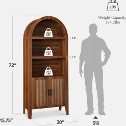 Best Choice Products 72in Tall Arched 5-Tier Bookshelf Storage Cabinet w/ Adjustable Shelves