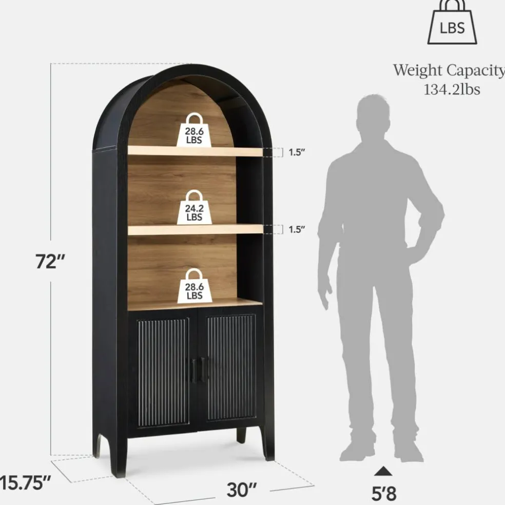 Best Choice Products 72in Tall Arched 5-Tier Bookshelf Storage Cabinet w/ Adjustable Shelves