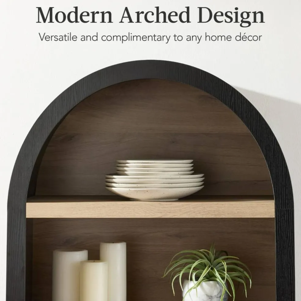 Best Choice Products 72in Tall Arched 5-Tier Bookshelf Storage Cabinet w/ Adjustable Shelves
