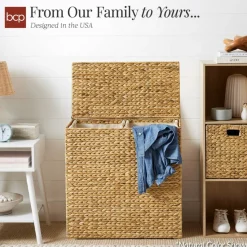 Best Choice Products Large Natural Water Hyacinth Double Laundry Hamper Basket w/ 2 Liner Bags, Handles