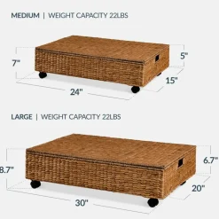 Best Choice Products 2PC Water Hyacinth Nesting Underbed Storage Baskets with Wheels