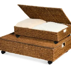 Best Choice Products 2PC Water Hyacinth Nesting Underbed Storage Baskets with Wheels
