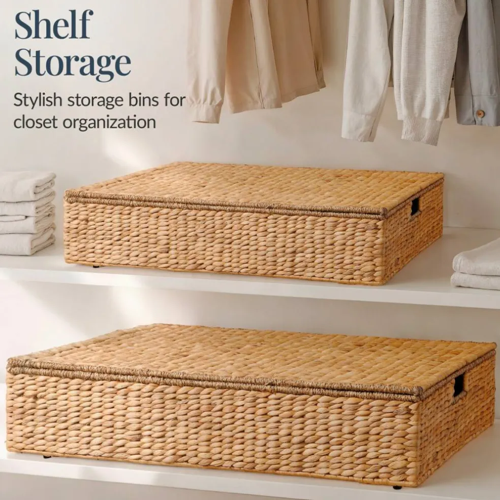 Best Choice Products 2PC Water Hyacinth Nesting Underbed Storage Baskets with Wheels