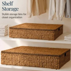 Best Choice Products 2PC Water Hyacinth Nesting Underbed Storage Baskets with Wheels