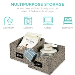 Best Choice Products Set of 2 16in Woven Water Hyacinth Pantry Baskets w/ Chalkboard Label, Chalk Marker