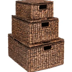 Best Choice Products Set of 3 X-Large, Large, & Medium Woven Storage Baskets W/Lids, Hyacinth Organizer Bins - Brown