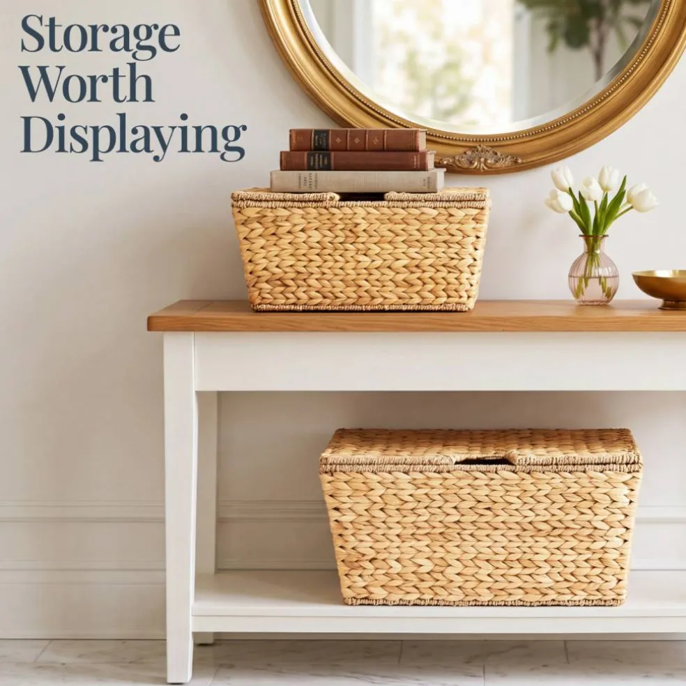 Best Choice Products Set of 2 X-Large & Medium Woven Storage Baskets W/Lids, Hyacinth Nesting Organizer Bins