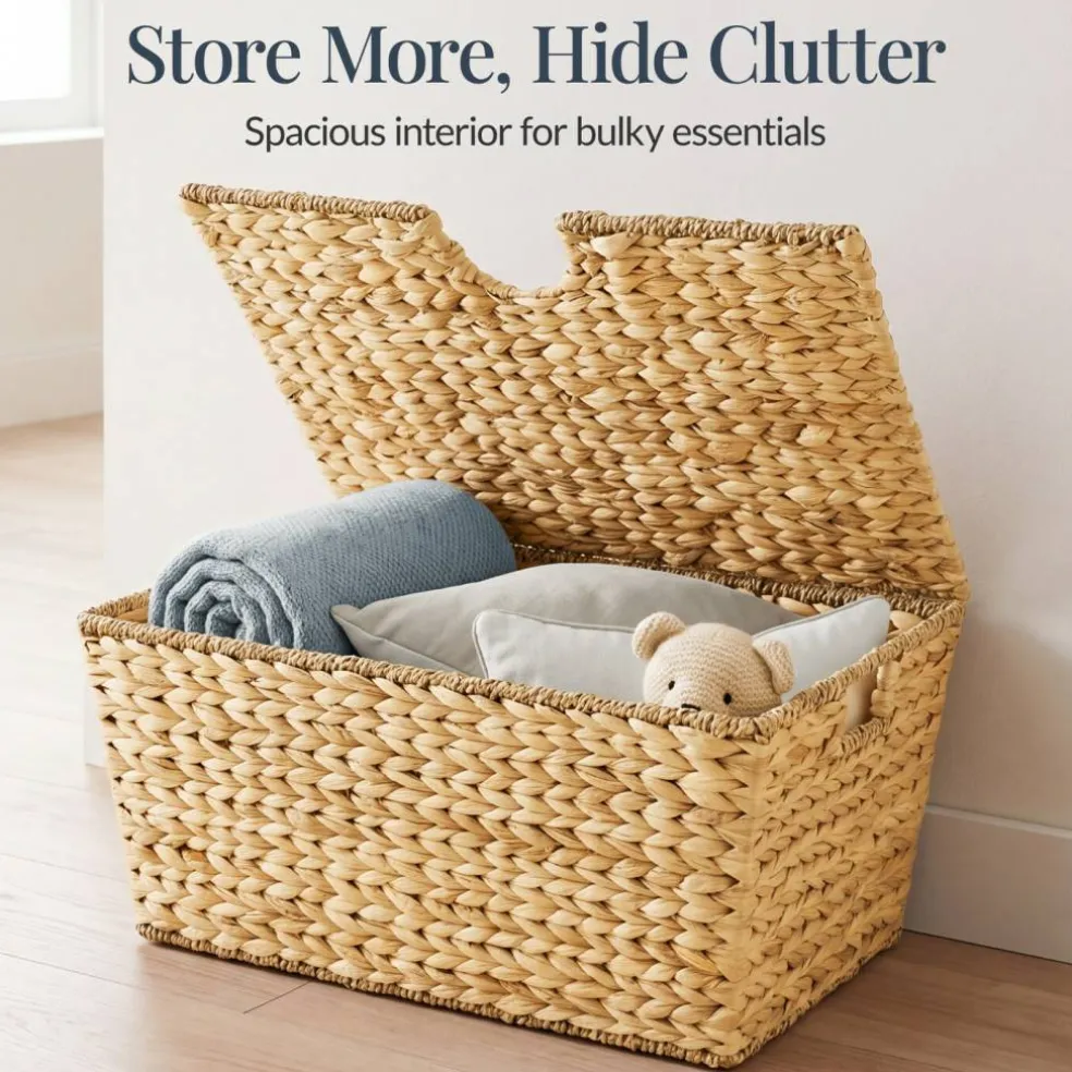 Best Choice Products Set of 2 X-Large & Medium Woven Storage Baskets W/Lids, Hyacinth Nesting Organizer Bins