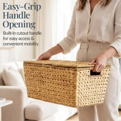 Best Choice Products Set of 2 X-Large & Medium Woven Storage Baskets W/Lids, Hyacinth Nesting Organizer Bins