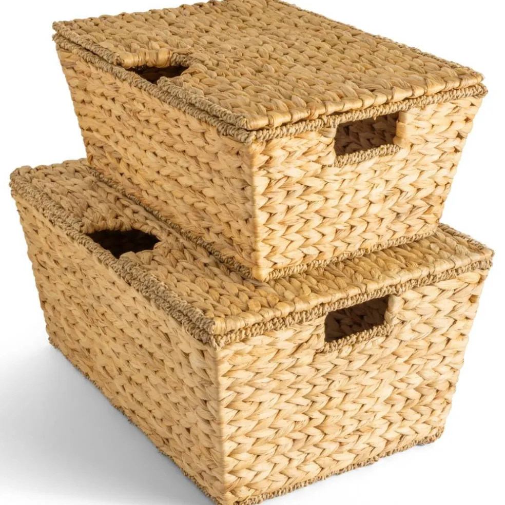 Best Choice Products Set of 2 X-Large & Medium Woven Storage Baskets W/Lids, Hyacinth Nesting Organizer Bins