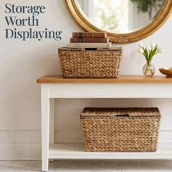 Best Choice Products Set of 2 X-Large & Medium Woven Storage Baskets W/Lids, Hyacinth Nesting Organizer Bins