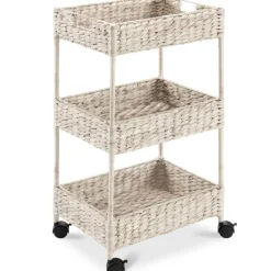 Best Choice Products 3-Tier Water Hyacinth Rolling Utility Cart w/ Weaved Baskets