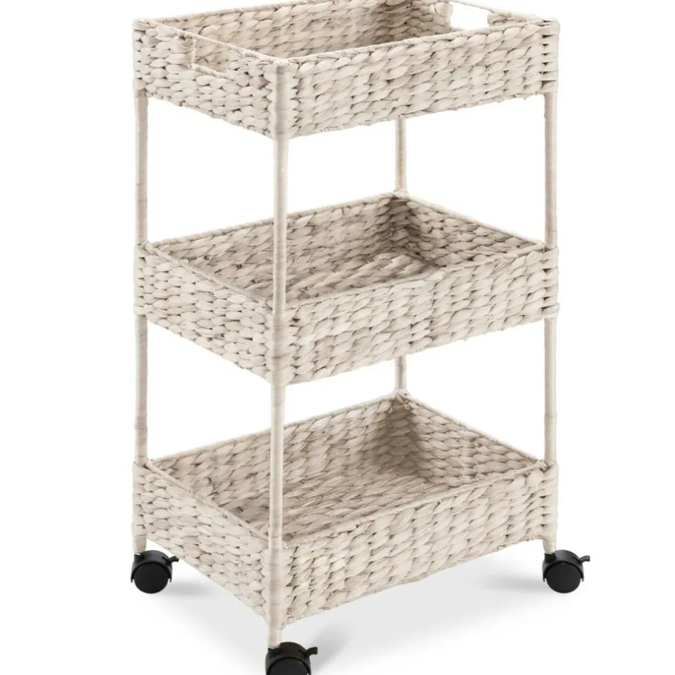 Best Choice Products 3-Tier Water Hyacinth Rolling Utility Cart w/ Weaved Baskets