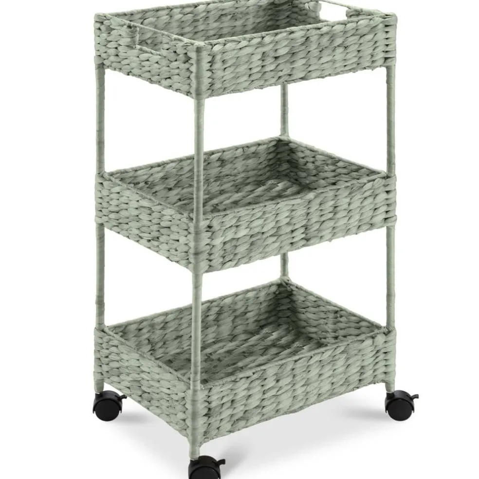 Best Choice Products 3-Tier Water Hyacinth Rolling Utility Cart w/ Weaved Baskets