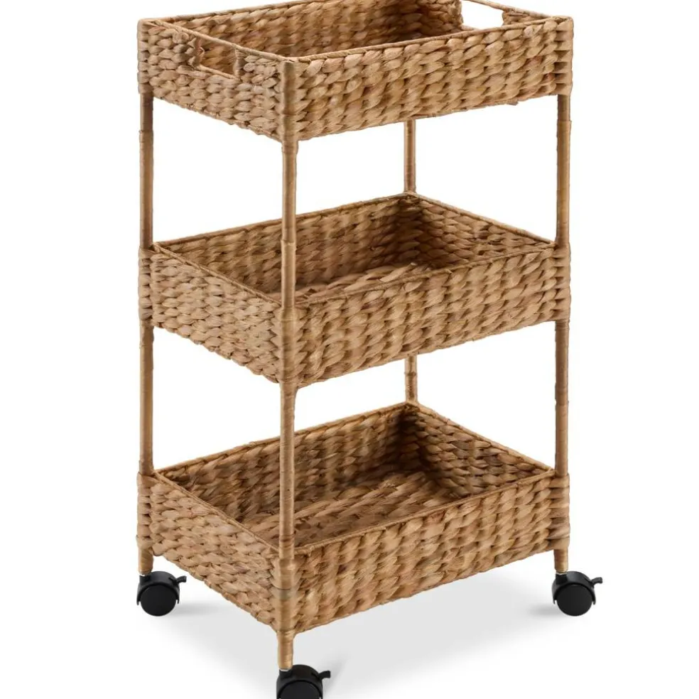 Best Choice Products 3-Tier Water Hyacinth Rolling Utility Cart w/ Weaved Baskets