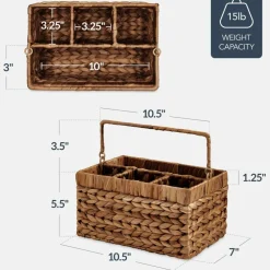 Best Choice Products Utensil Caddy w/Handle - 4 Compartments, Woven Wicker Utensil Silverware Flatware Organizer