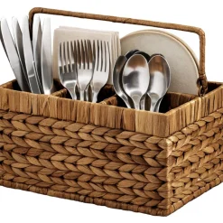 Best Choice Products Utensil Caddy w/Handle - 4 Compartments, Woven Wicker Utensil Silverware Flatware Organizer
