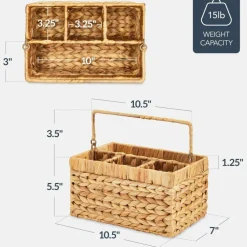 Best Choice Products Utensil Caddy w/Handle - 4 Compartments, Woven Wicker Utensil Silverware Flatware Organizer
