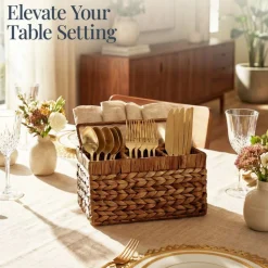Best Choice Products Utensil Caddy w/Handle - 4 Compartments, Woven Wicker Utensil Silverware Flatware Organizer