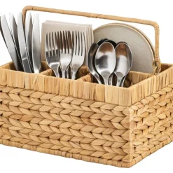 Best Choice Products Utensil Caddy w/Handle - 4 Compartments, Woven Wicker Utensil Silverware Flatware Organizer